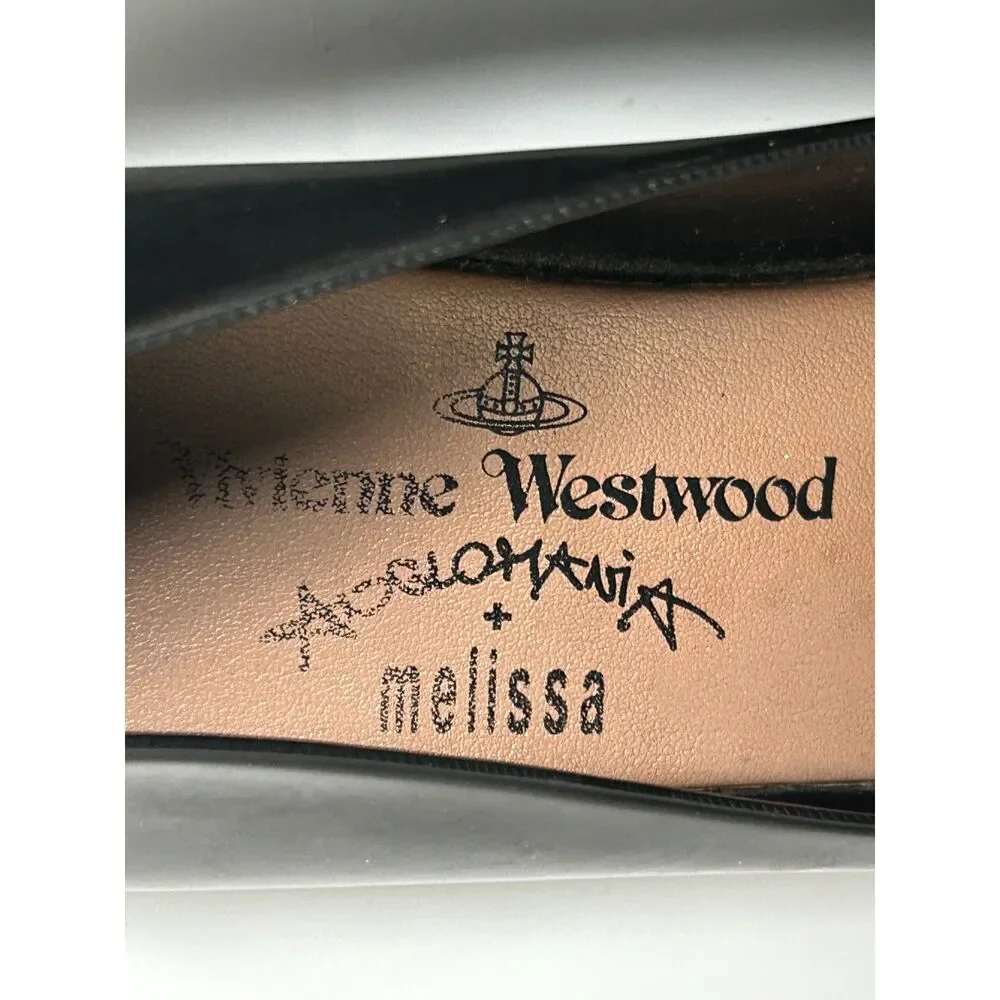 Vivienne Westwood Melissa Ultragirl Jelly Flats Tortoiseshell Bow Peep Toe Black